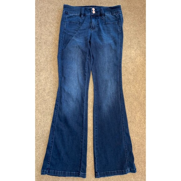 Dear John Rocket Flare Jeans 27 Low Rise Bootcut Whiskered Stretch Y2K Denim - Picture 1 of 9